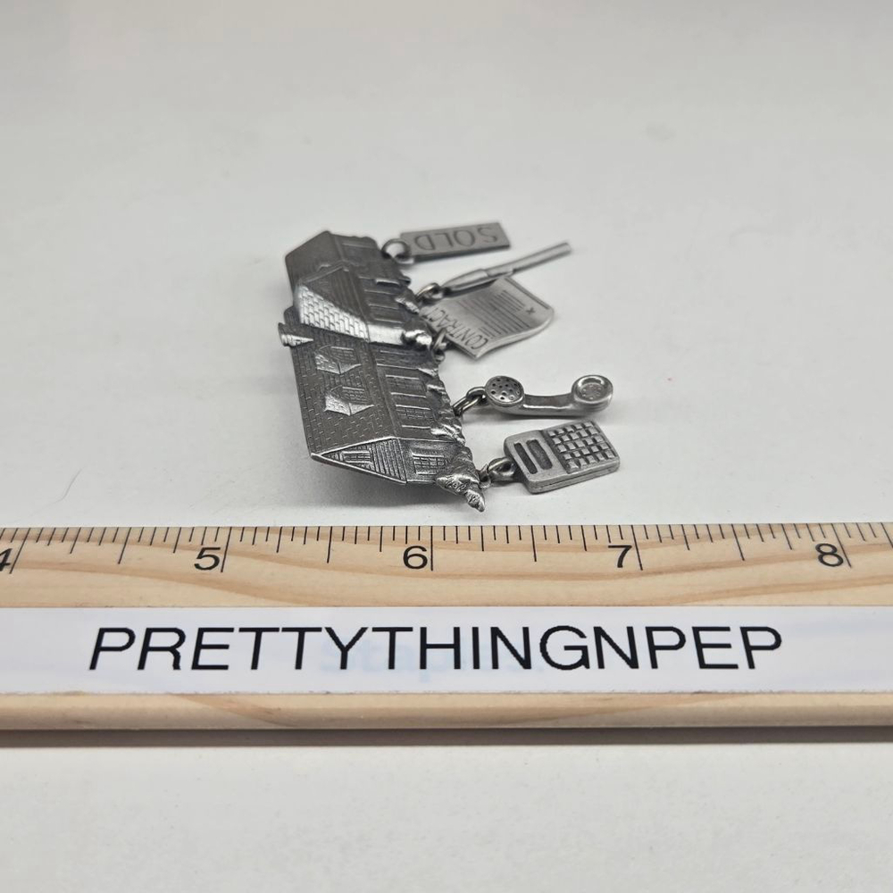 JJ Jonette Brooch NWT Silver Tone Real Estate Pin House with Realtor Charms - Picture 7 of 8
